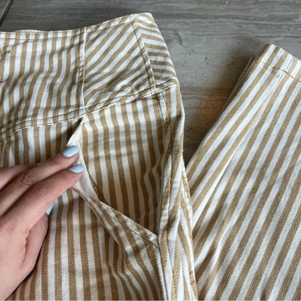 Free People Women's Beige Tan Striped High Waist Button Fly Frankie Pants Size 4 - Picture 5 of 8